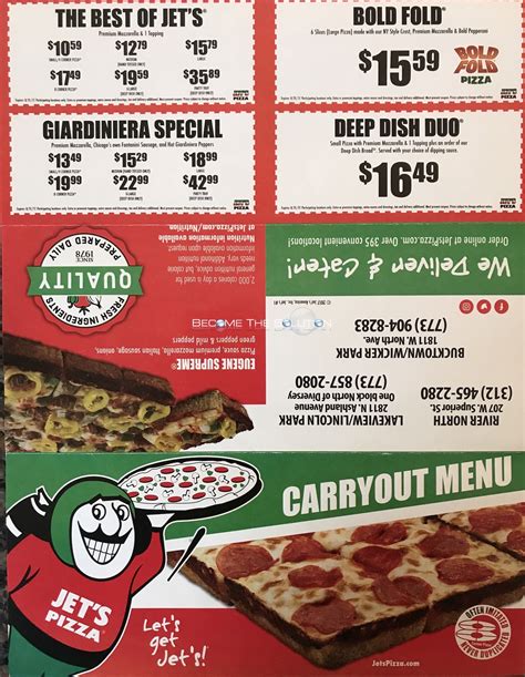 Slice Count 4 PIECES (Small 4 Corner Pizza, Hand-Tossed Round, Thin Crust, Cauliflower, Gluten-Free), 6 PIECES (Large NY Style thin), 8 PIECES (Large Deep Dish, Hand-Tossed Round, Thin Crust), 12 PIECES (XL Deep Dish). . Jet pizza menu